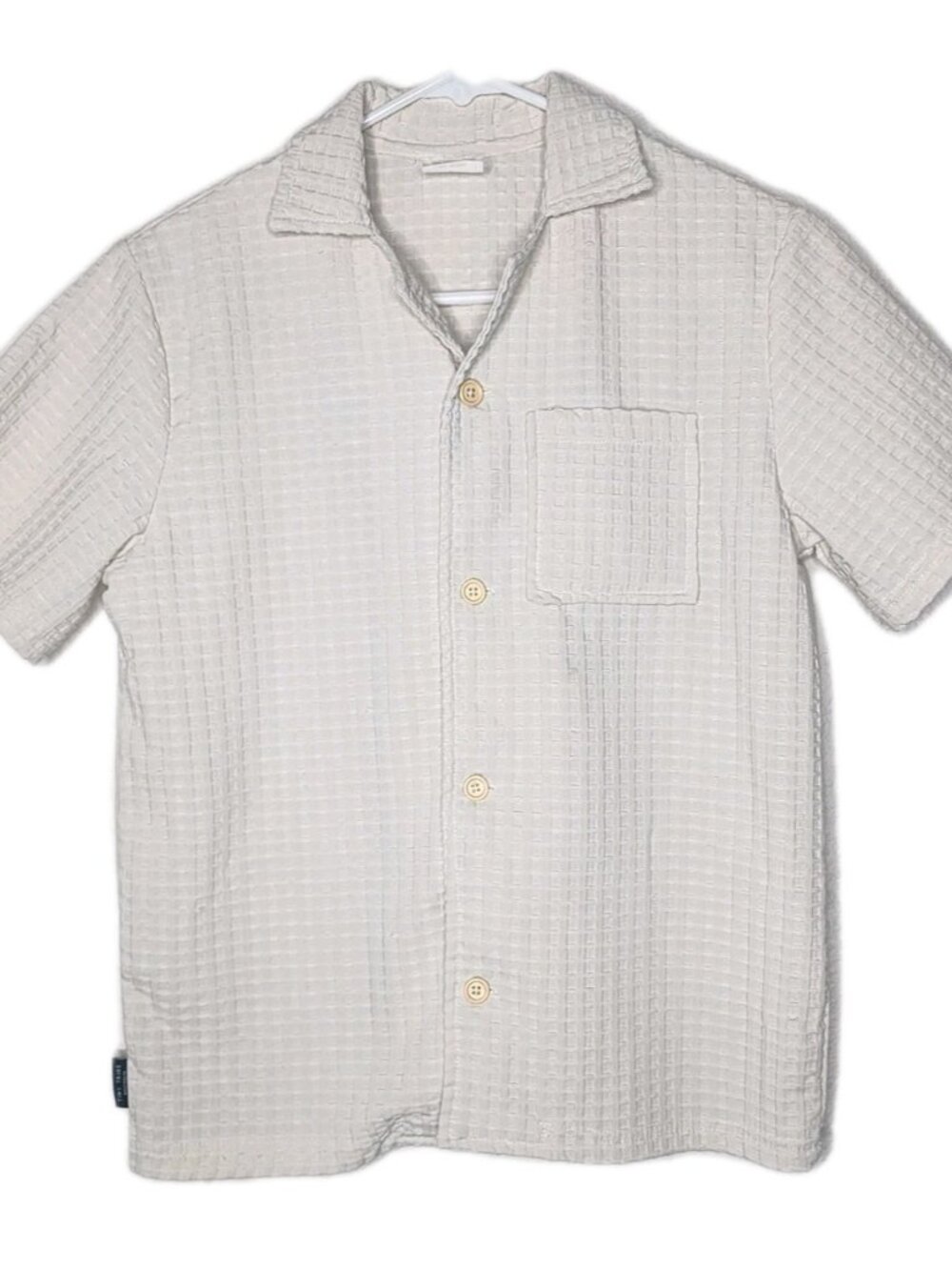 TINY TRIBE Kid's Waffle Stitch Button Down Shirt Cream 8